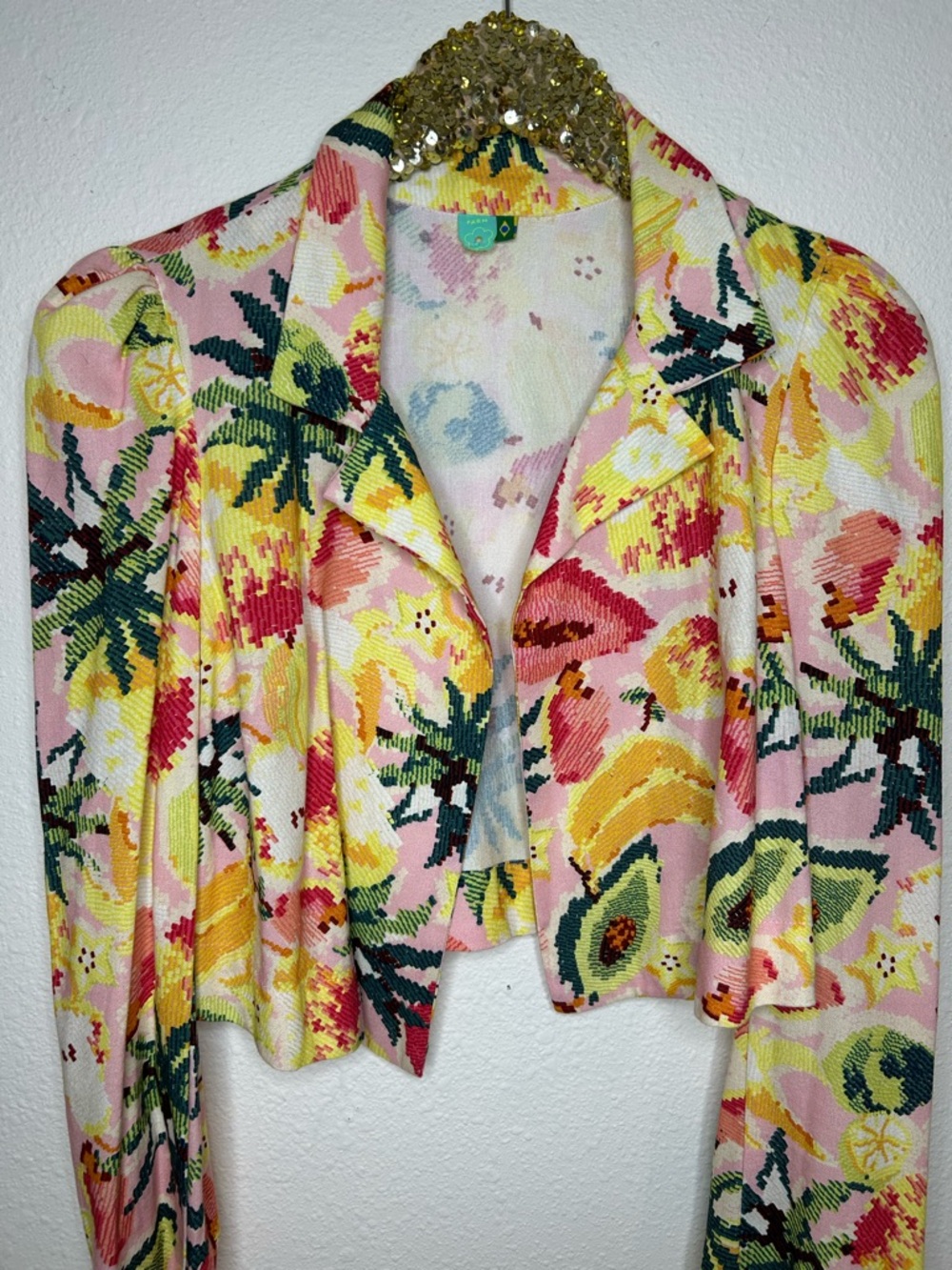 Farm Rio Tropical Fruit Colorful Floral Cropped Bolero Blazer S - Picture 2 of 5